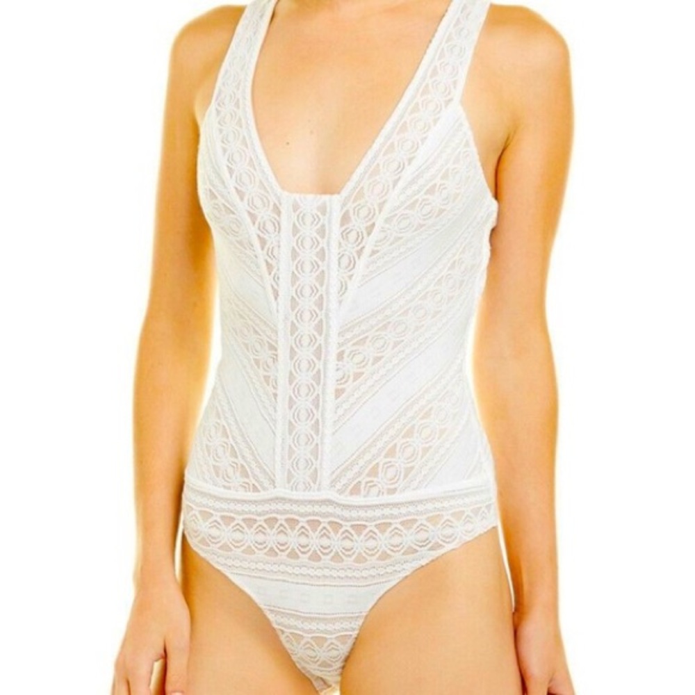 BCBGMaxAzria White Lace Tank Bodysuit